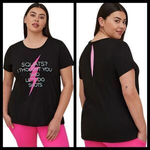 5X 28W Torrid Black Performance Active Tee Open Back Workout Fitness Shots Wicki